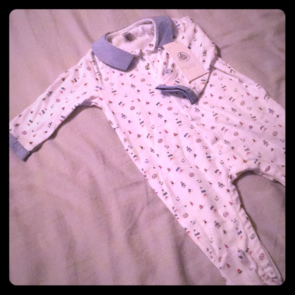 Petit Bateau Nautical Print Footed Onesie